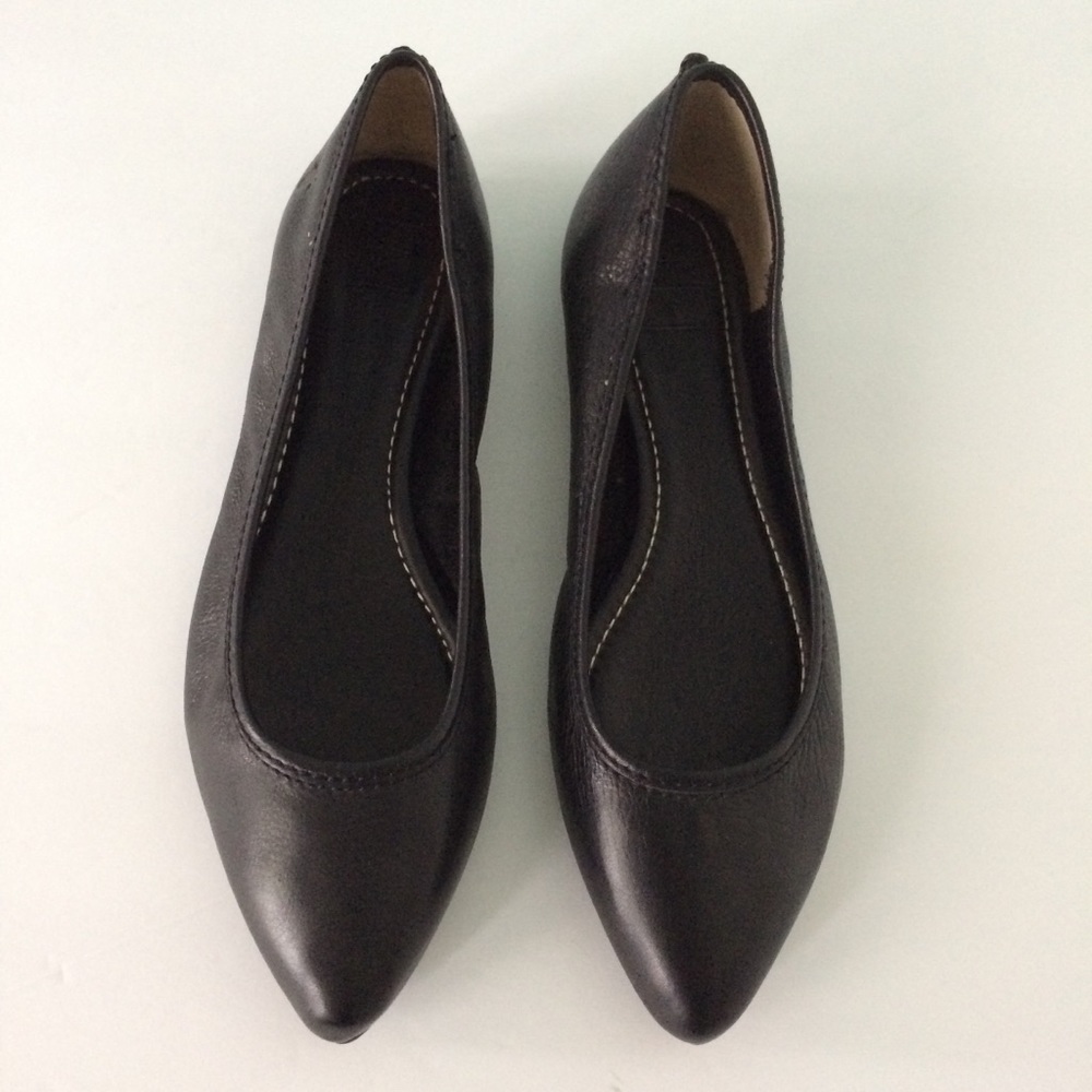Frye Regina Ballet Black Leather Flats, 8M